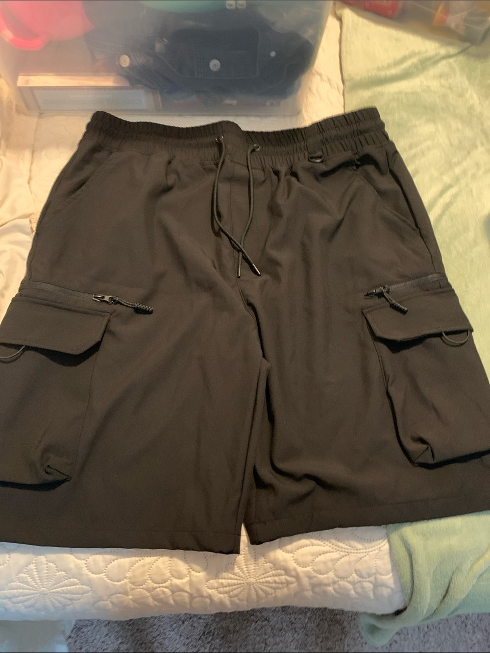 Men's Black Cargo Shorts with Zip Pockets